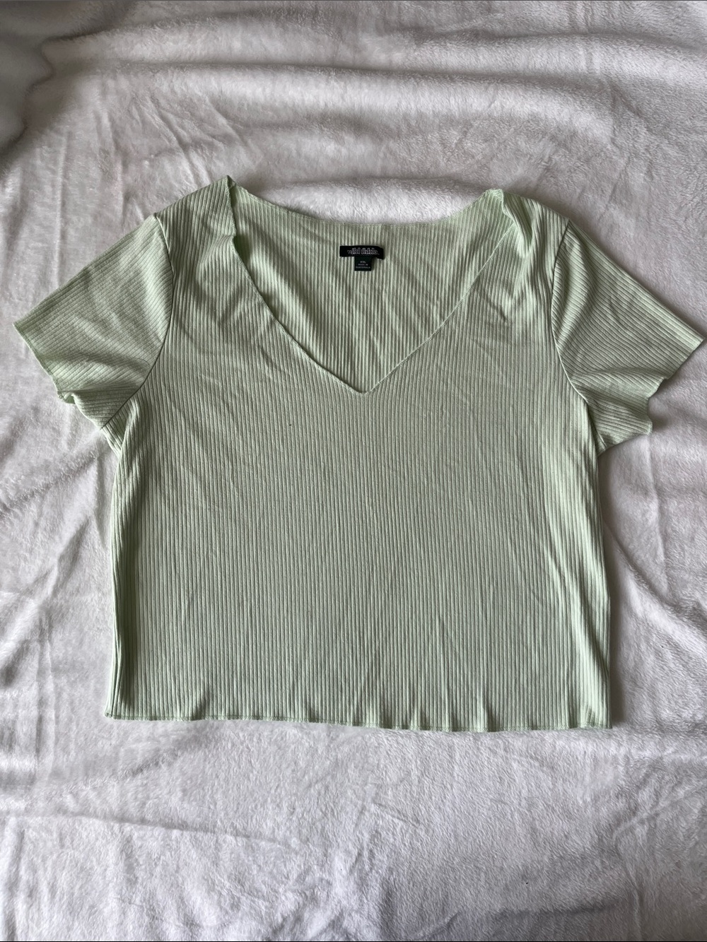 Light Green Ribbed V-Neck Crop Tee